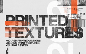 Studio innate 100个复古滚筒真实油墨印刷做旧打印肌理排版标记PNG+PS动作预设肌理套件 Printed Textures