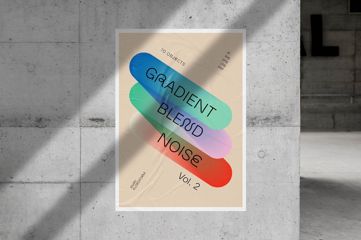 KLOROFORM 70个彩色时髦动态渐变扭曲混合模糊噪点效果海报封面设计元素 Gradient Blend Noise Vol. 2 图片素材 第14张