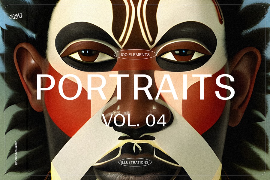 100款高质量古代原始部落土著少数民族人物半身肖像插画图片素材 Portraits Vol.04 图片素材 第1张