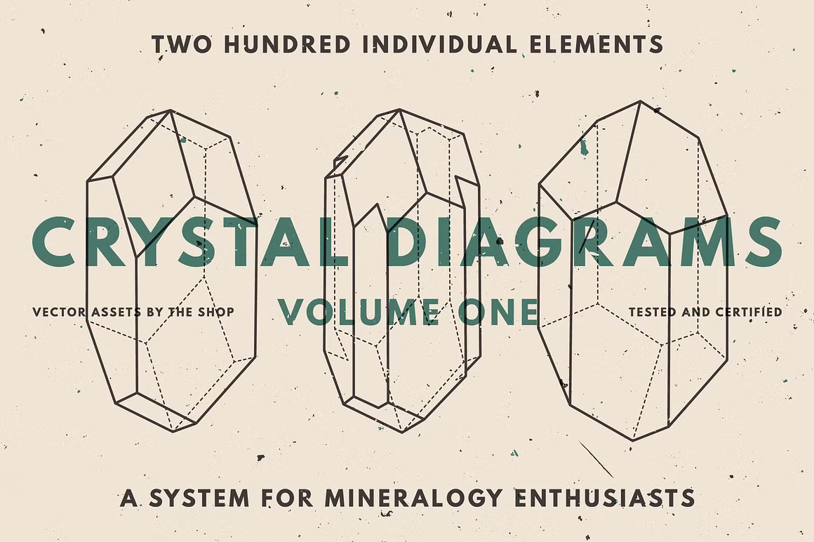 古老宝石矿物学水晶线稿矢量插图素材 Crystal diagrams vol. 01 图片素材 第1张