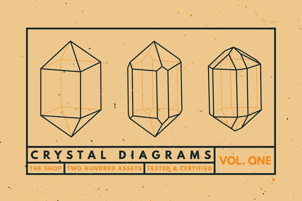 古老宝石矿物学水晶线稿矢量插图素材 Crystal diagrams vol. 01 图片素材 第2张