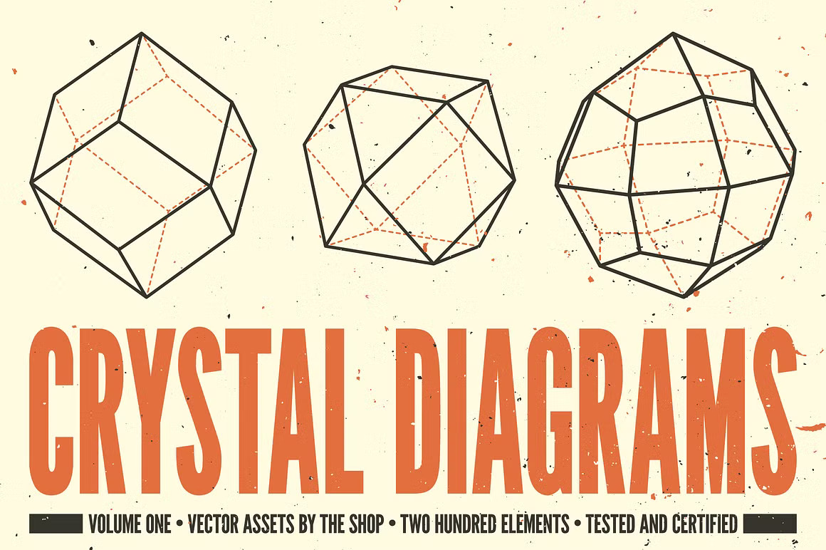 古老宝石矿物学水晶线稿矢量插图素材 Crystal diagrams vol. 01 图片素材 第3张