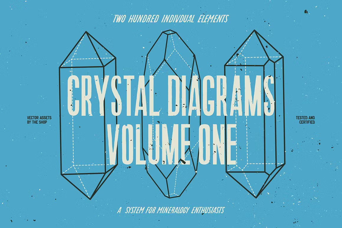 古老宝石矿物学水晶线稿矢量插图素材 Crystal diagrams vol. 01 图片素材 第4张