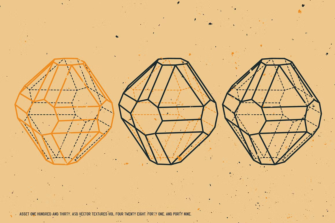 古老宝石矿物学水晶线稿矢量插图素材 Crystal diagrams vol. 01 图片素材 第8张