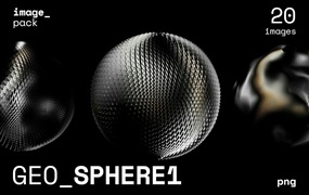 Codetoform 20个高分辨率未来主义酷黑3D抽象液态几何球体背景PNG素材包 GEO_SPHERE1 Image Pack