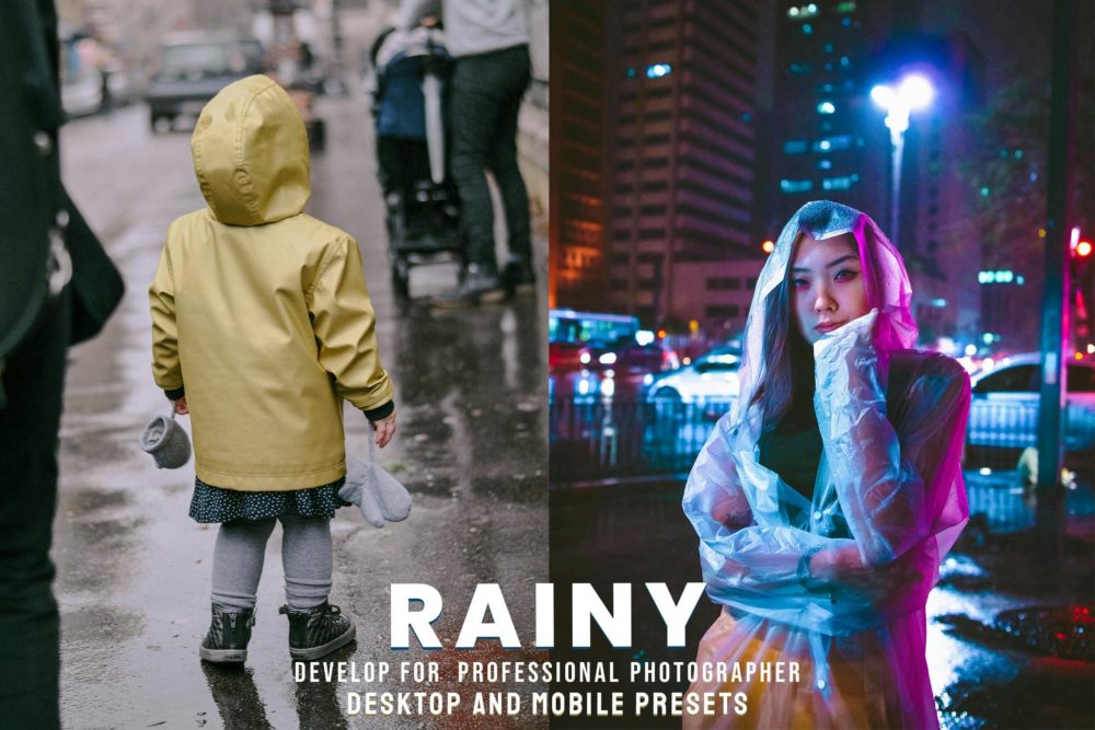 时尚美学雨天街拍摄影照片调色Lightroom预设 Rainy – Desktop and Mobile Presets 插件预设 第1张