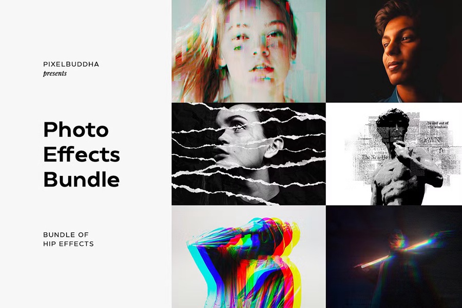 潮流复古怀旧素描油画半色调故障特效照片处理效果合辑 30 Hip Photo Effects Bundle 图片素材 第1张