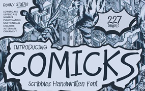 创意趣味卡通漫画风活力书籍标题LOGO设计手绘PSAI英文字体安装包 Comicks – Scribbles Handwritten Font