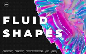 ZNN 抽象全息活力彩虹炫彩流体3D形状海报设计透明PNG素材 Fluid shapes