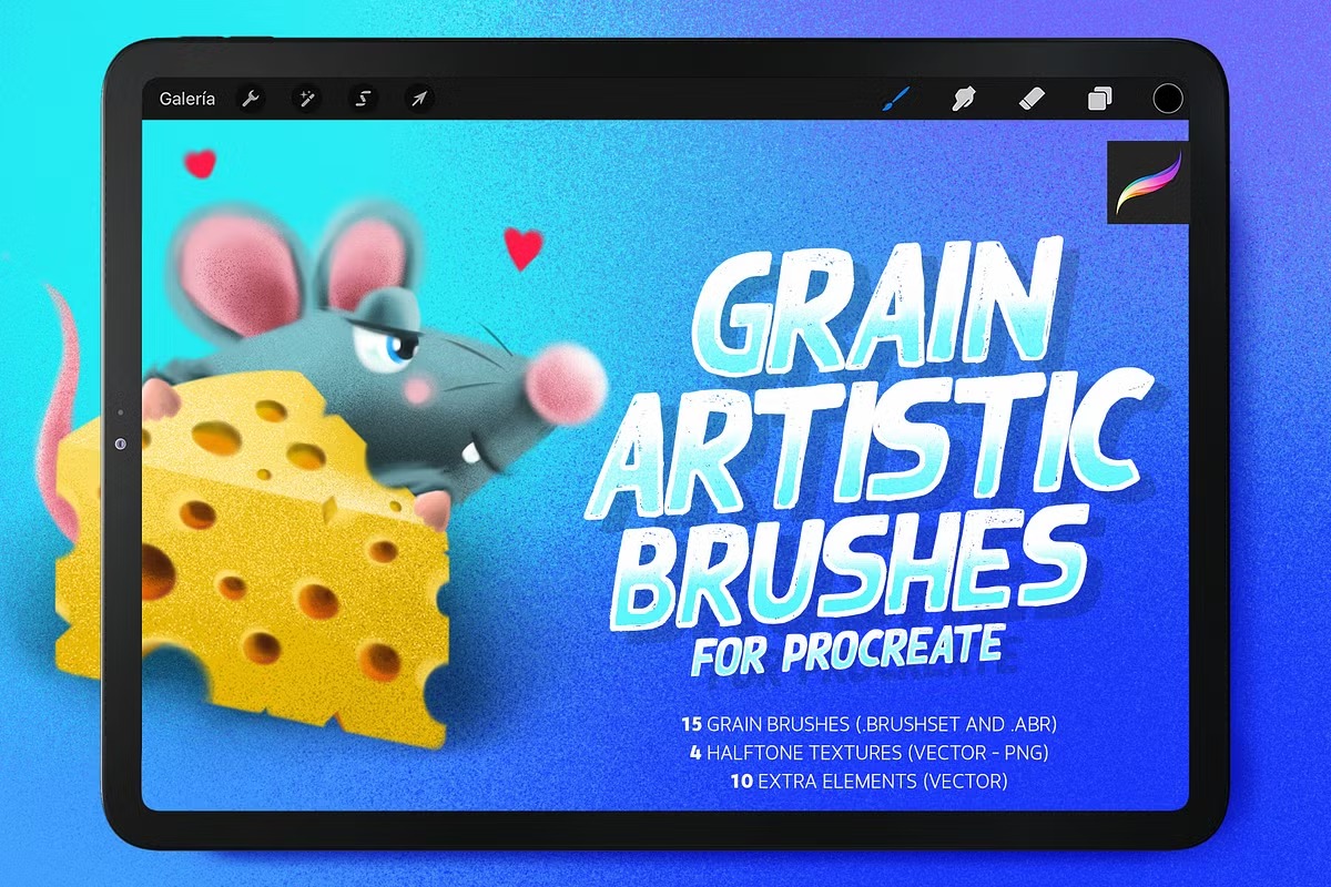 创意半色调颗粒纹理绘画笔触效果iPad Procreate&PS笔刷画笔设计素材 Grain artistic brushes for Procreate 笔刷资源 第1张