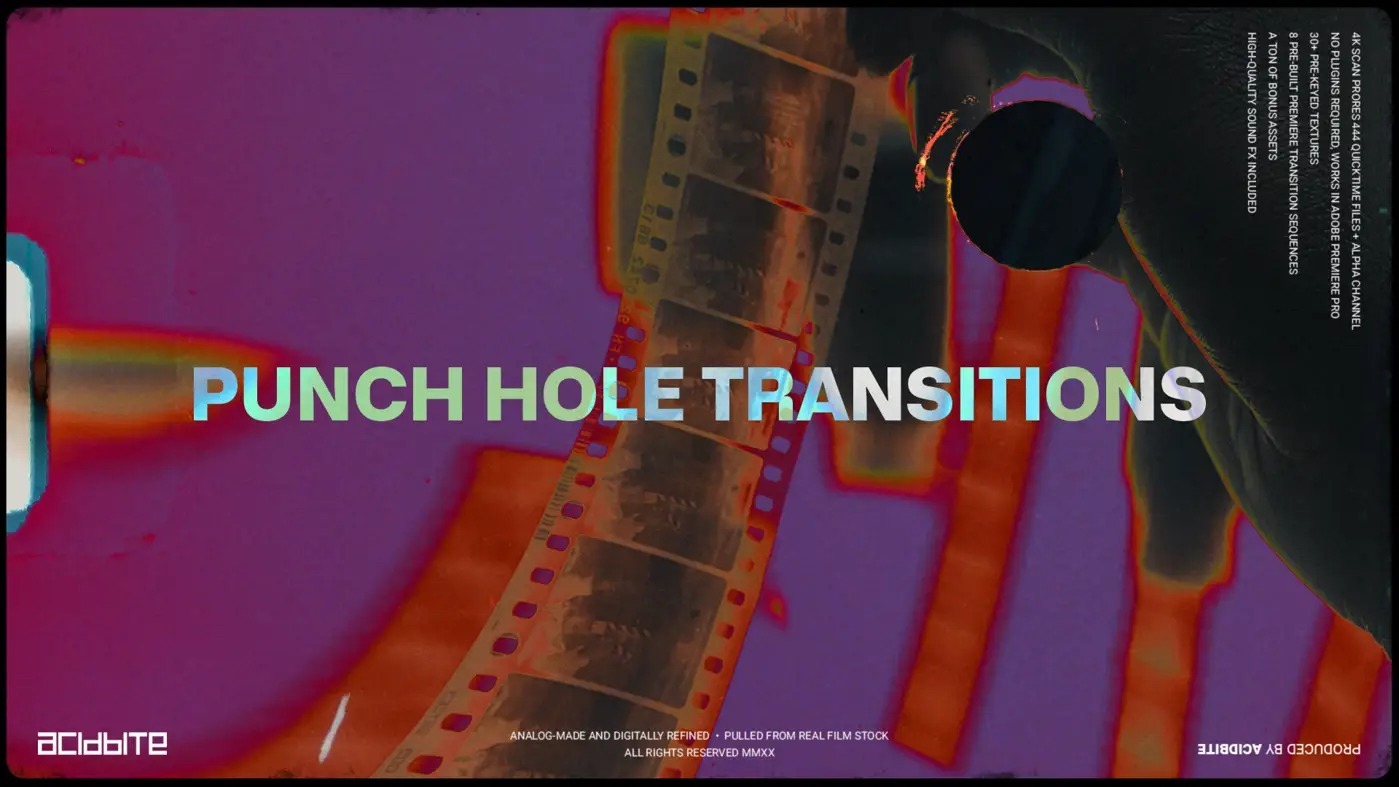 Acidbite 33个复古酸性胶卷手工打孔扫描纹理电影过渡覆盖层 PUNCH HOLE TRANSITIONS , 第4张