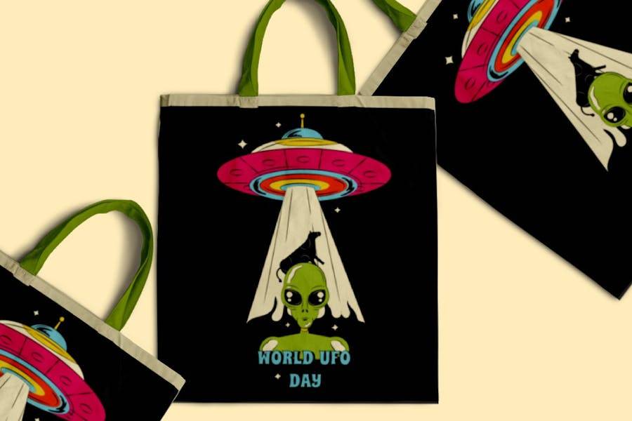 卡通趣味科幻星球飞船外星人手绘插画插图AI矢量设计素材 Black Cartoon World UFO Day Illustration Set 图片素材 第5张