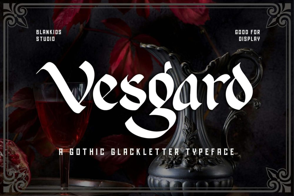 优雅哥特式品牌海报徽标设计装饰英文字体安装包 Vesgard a Gothic Blackletter Font 设计素材 第1张