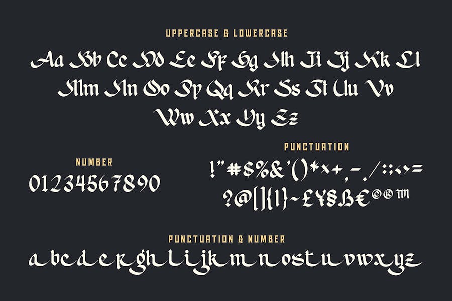 优雅哥特式品牌海报徽标设计装饰英文字体安装包 Vesgard a Gothic Blackletter Font 设计素材 第9张