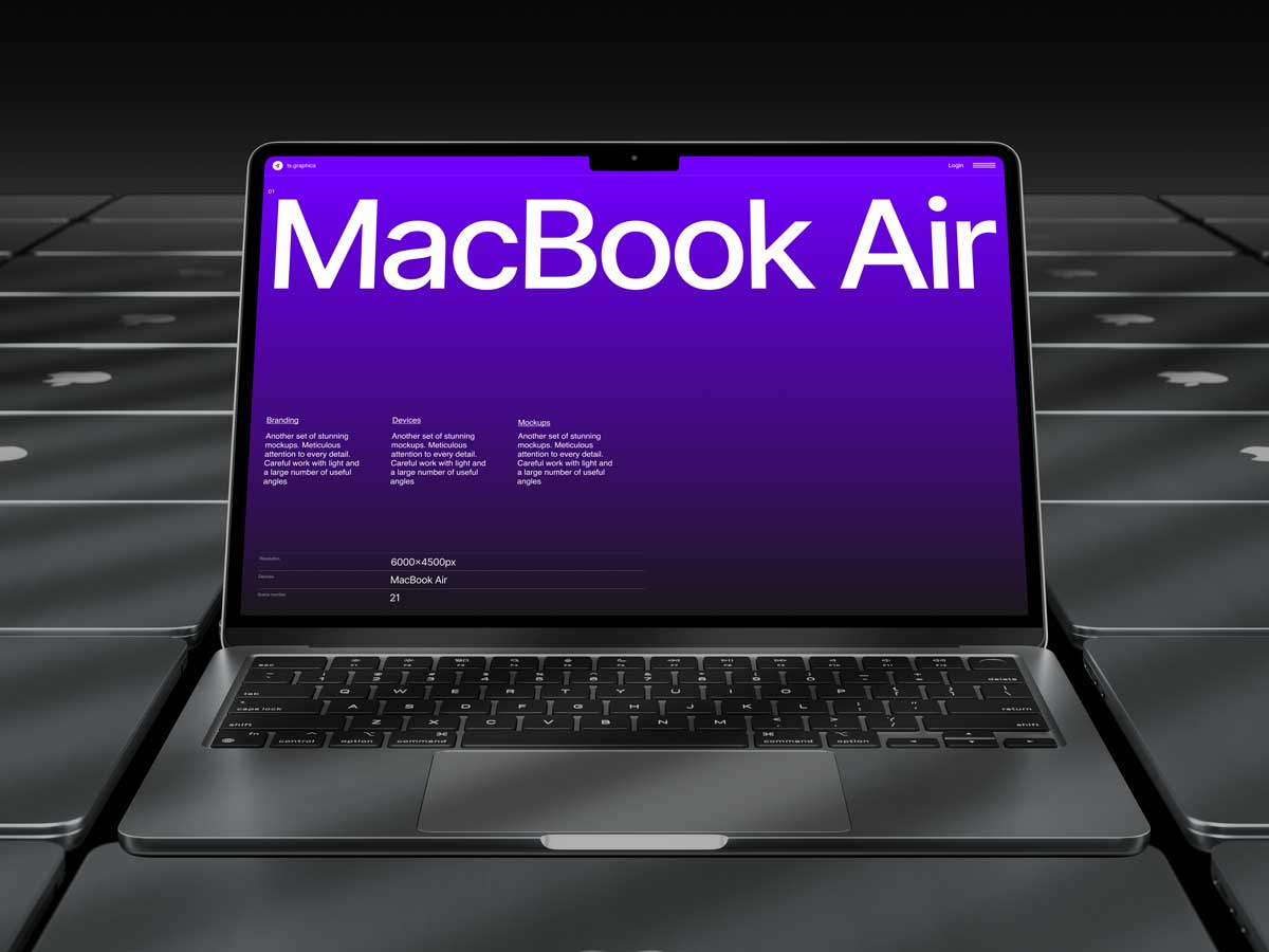 16款暗黑工业风苹果MacBook Air笔记本电脑屏幕演示效果图PS贴图样机模板 L-Mockups: MacBook Air 样机素材 第11张