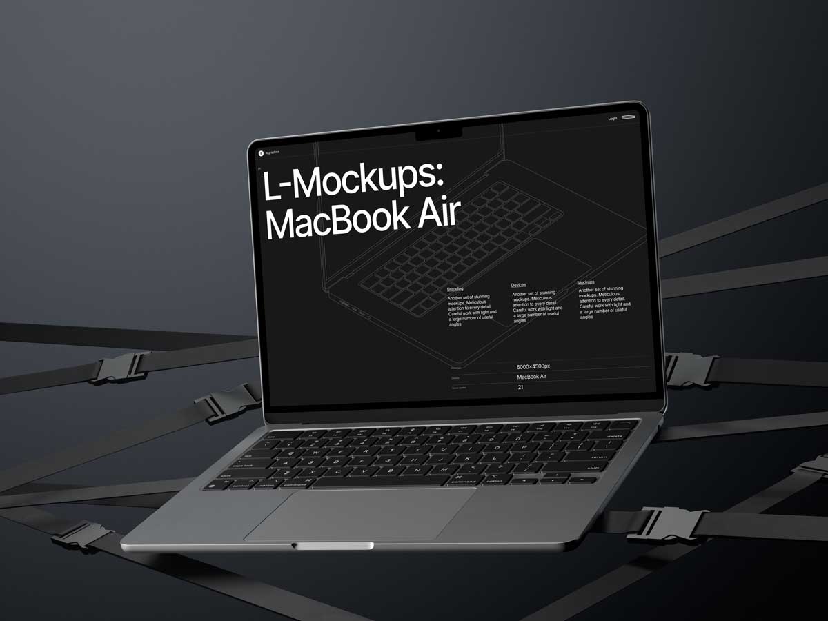 16款暗黑工业风苹果MacBook Air笔记本电脑屏幕演示效果图PS贴图样机模板 L-Mockups: MacBook Air 样机素材 第15张