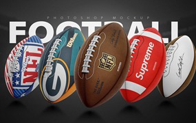 3款8K高精度NFL官方威尔逊球的逼真美式橄榄球logo徽标设计展示PSD样机套装AMERICAN FOOTBALL BALL MOCKUP