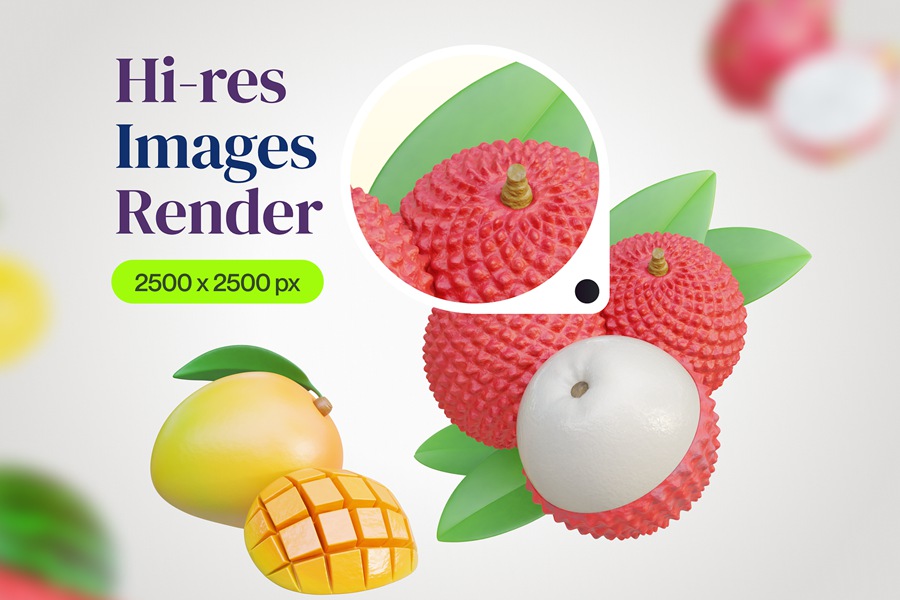 20款独特水果3D三维插画插图Icons图标Blender/OBJ/PNG格式设计素材 Fruity – Fruit 3D Icon Set , 第4张