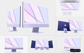 15款简约苹果iMac 24英寸一体机电脑屏幕演示效果图PS贴图样机模板 iMac 24-inch Mockups