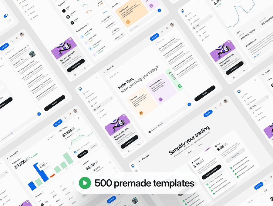 500+现代极简双色加密货币金融代币AI人工智能网站页面APP应用程序仪表盘UI设计套件Neutrade – Crypto AI UI Kit APP UI 第3张