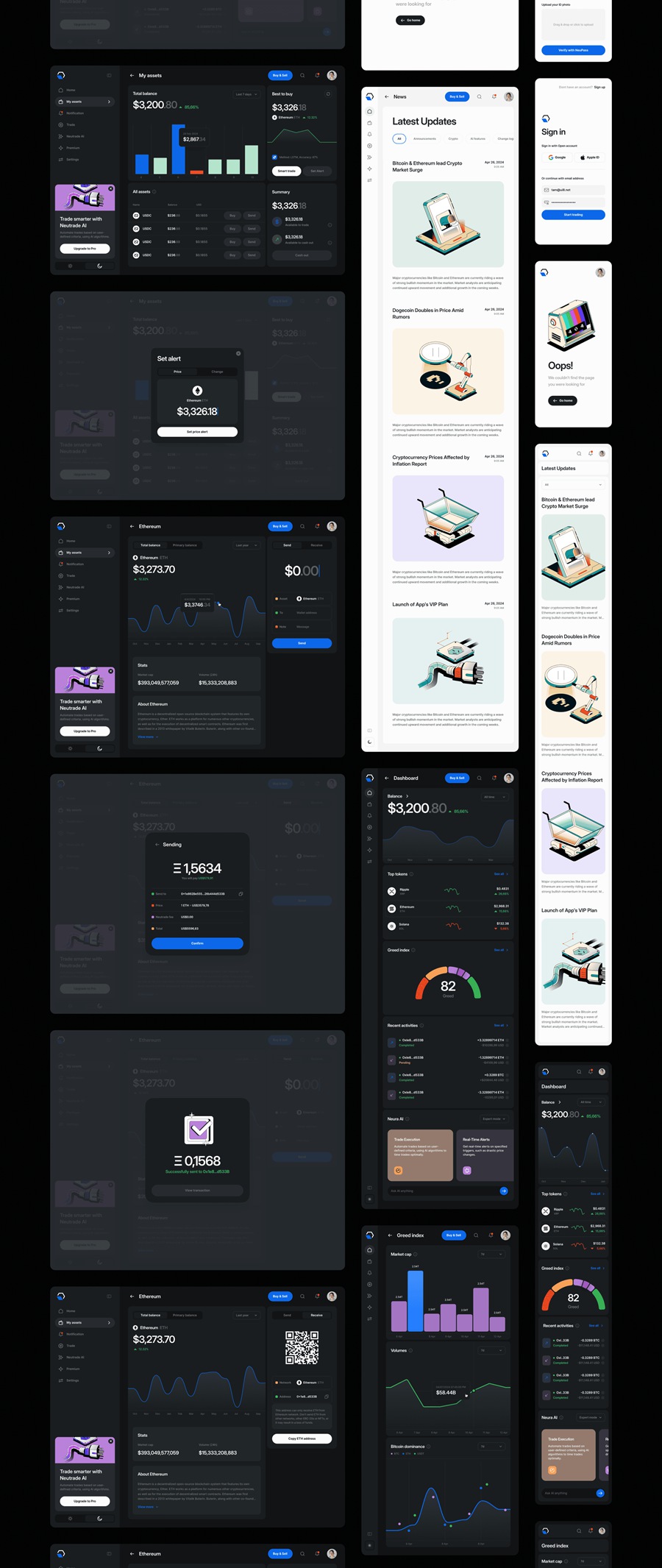500+现代极简双色加密货币金融代币AI人工智能网站页面APP应用程序仪表盘UI设计套件Neutrade – Crypto AI UI Kit APP UI 第18张