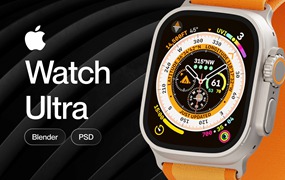 逼真苹果手表Watch Ultra屏幕演示效果图PS贴图样机模板设计素材 Apple Watch Ultra Mockup