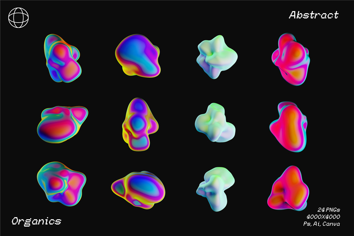 IRIDESCENT 60个趣味活力3D抽象颗粒感渐变液体流体斑点形状海报背景素材包 3D ORGANIC SHAPES 图片素材 第13张