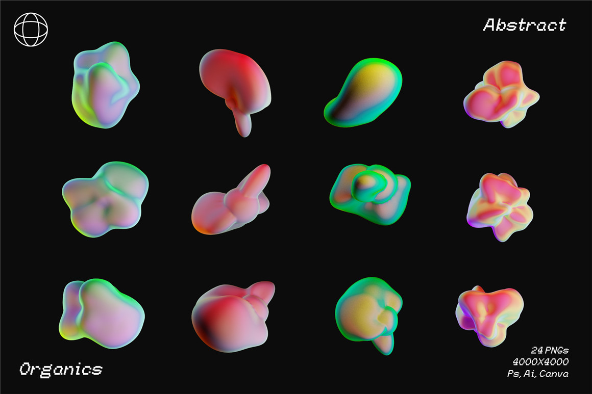 IRIDESCENT 60个趣味活力3D抽象颗粒感渐变液体流体斑点形状海报背景素材包 3D ORGANIC SHAPES 图片素材 第15张