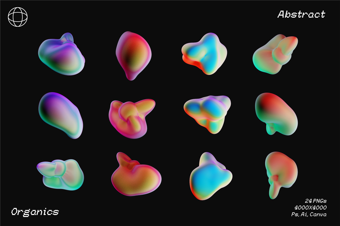 IRIDESCENT 60个趣味活力3D抽象颗粒感渐变液体流体斑点形状海报背景素材包 3D ORGANIC SHAPES 图片素材 第16张