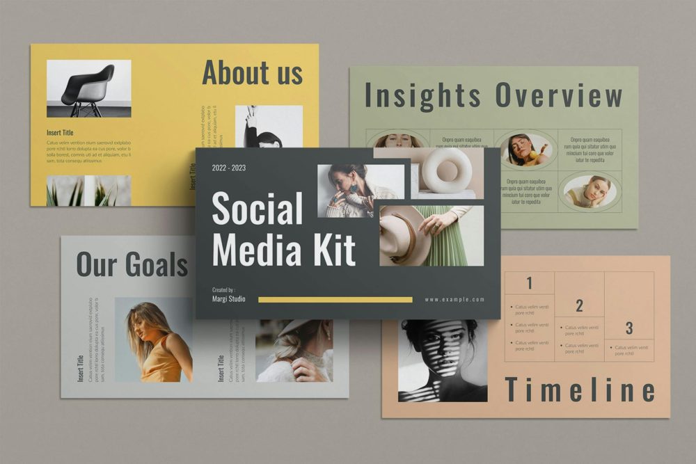 时尚品牌社交媒体套件介绍演示文稿设计ppt+Keynote模版 Social Media Kit PowerPoint+Keynote Presentation Template 幻灯图表 第1张