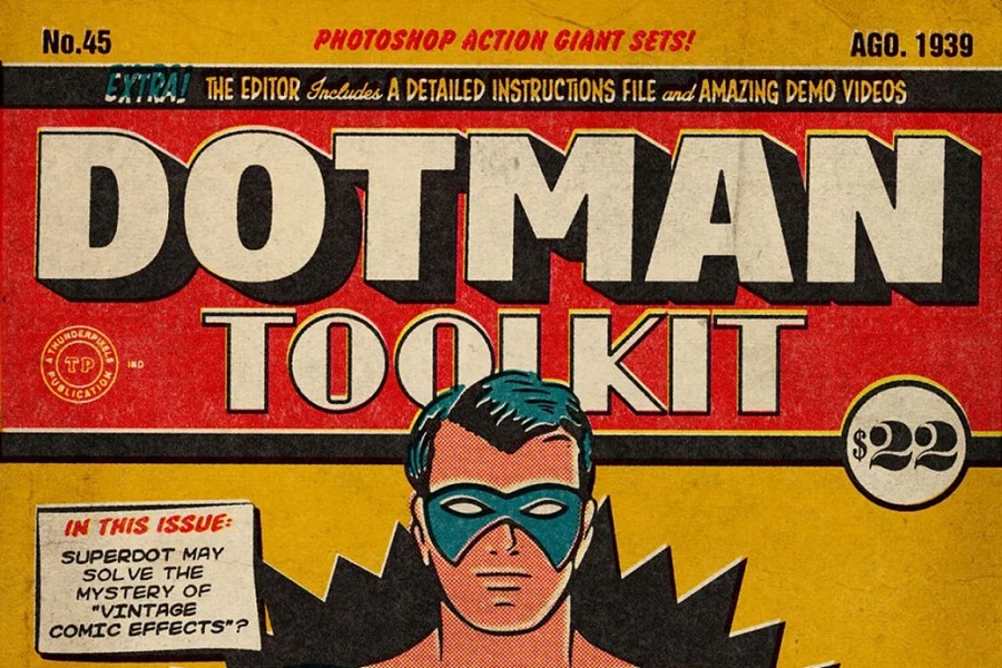 DotMan ToolKit 80年代复古美学波普艺术漫画半色调纸质扫描印刷墨迹纹理包 Vintage Comic Effects 图片素材 第1张