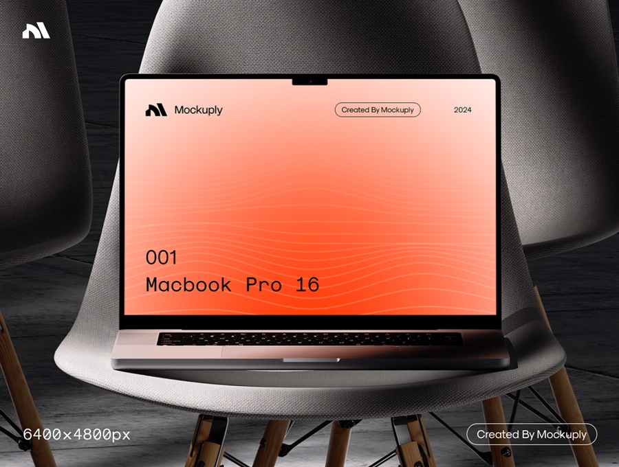 6款创意真实拍摄网站界面设计展示效果图苹果MacBook Pro 16演示PS贴图样机模板 Mockuply, Macbook pro 16 on chair 样机素材 第3张