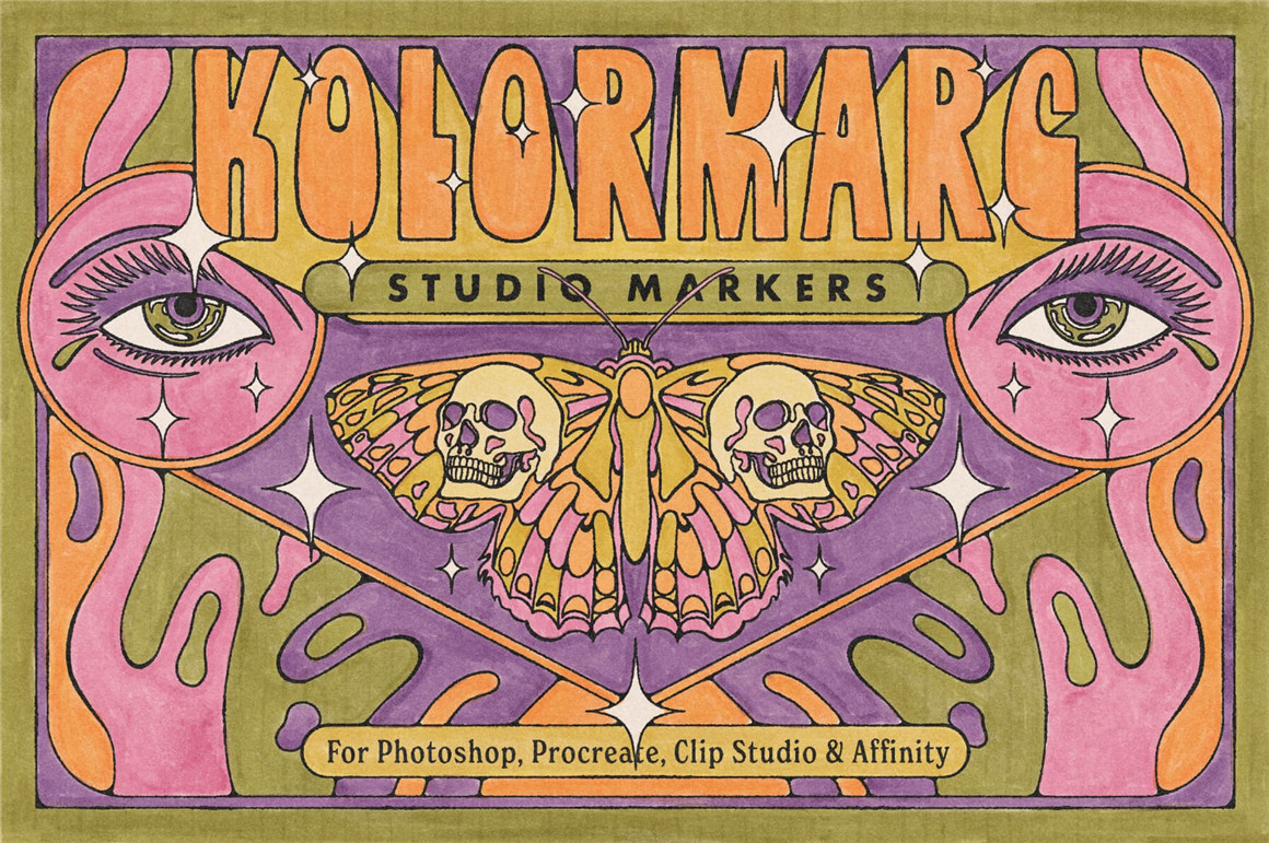 TGTS 复古美学半色调墨迹混合风格插画纹理笔尖PS笔刷 KolorMarc for Photoshop 笔刷资源 第1张