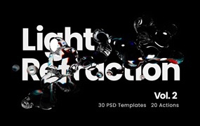 新潮透明液体水珠水滴故障液体RGB失真霓虹水珠光折射海报字体设计PSD模板素材 Inartflow – Light Refraction Pack vol.2