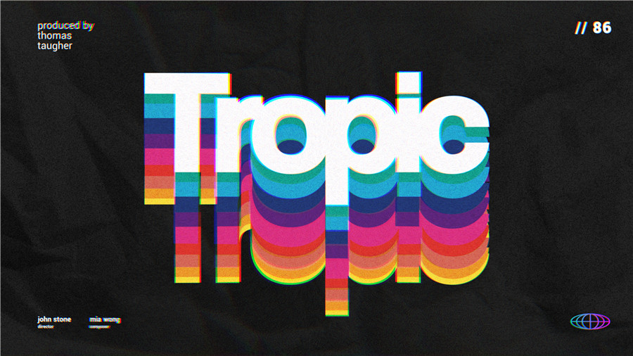 Tropic Colour 80年代复古创意金属渐变3D漫反射排版视觉效果标题AE/PR模板工具包+VHS叠加视频素材 80’S RETRO FILM TITLES . 第10张