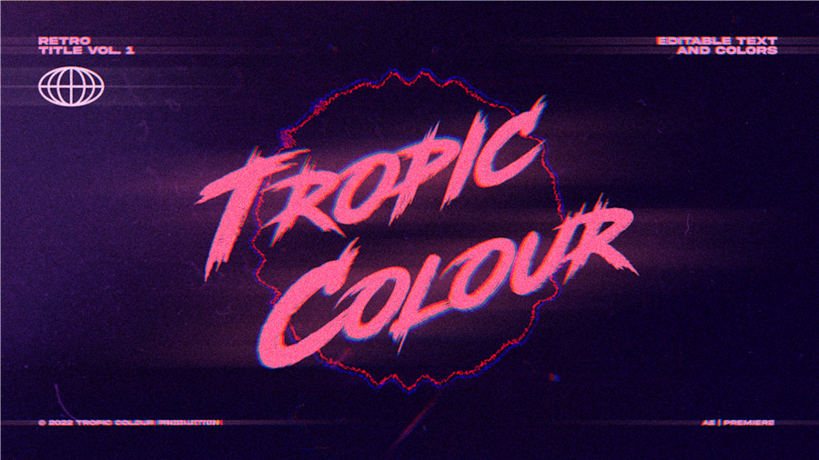 Tropic Colour 80年代复古创意金属渐变3D漫反射排版视觉效果标题AE/PR模板工具包+VHS叠加视频素材 80’S RETRO FILM TITLES . 第16张