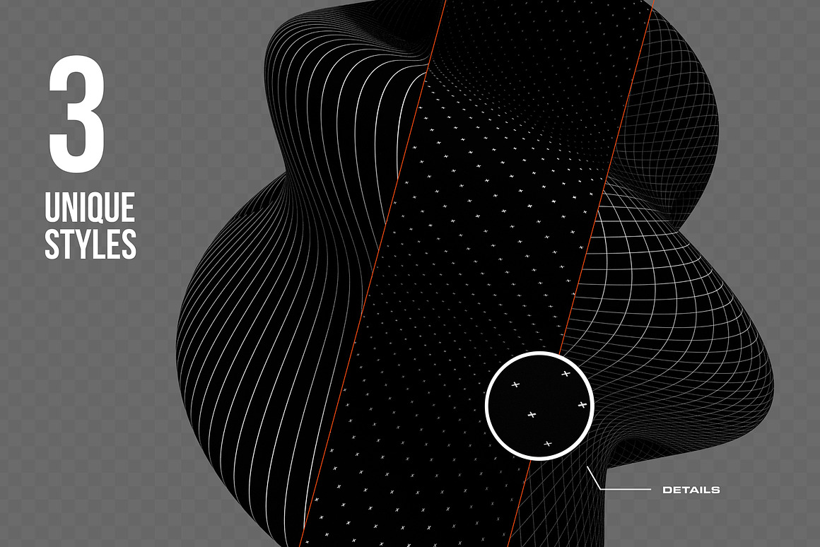 390+款未来科幻赛博朋克5K高清黑白抽象3D几何图形PNG免抠图设计素材 390+ Lines & Dots 3D Shapes 图片素材 第3张