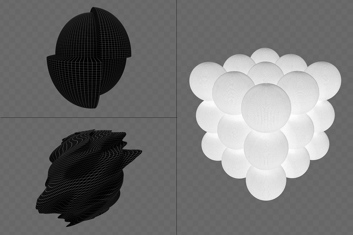 390+款未来科幻赛博朋克5K高清黑白抽象3D几何图形PNG免抠图设计素材 390+ Lines & Dots 3D Shapes 图片素材 第4张