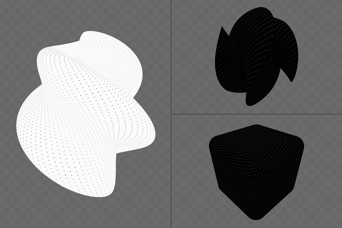 390+款未来科幻赛博朋克5K高清黑白抽象3D几何图形PNG免抠图设计素材 390+ Lines & Dots 3D Shapes 图片素材 第16张