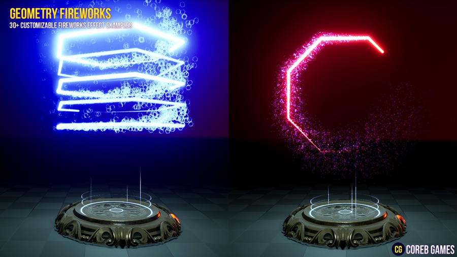 UE素材 火焰能量几何烟花粒子运动模拟视觉特效预设包素材 Geometry Fireworks VFX Pack 样机素材 第6张