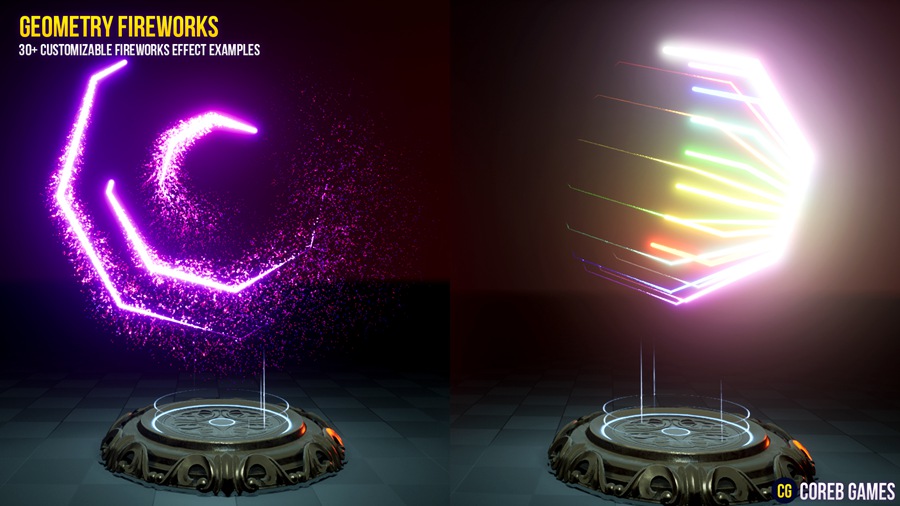 UE素材 火焰能量几何烟花粒子运动模拟视觉特效预设包素材 Geometry Fireworks VFX Pack 样机素材 第9张