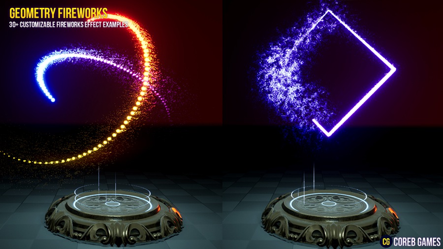 UE素材 火焰能量几何烟花粒子运动模拟视觉特效预设包素材 Geometry Fireworks VFX Pack 样机素材 第13张