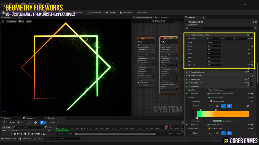 UE素材 火焰能量几何烟花粒子运动模拟视觉特效预设包素材 Geometry Fireworks VFX Pack 样机素材 第15张