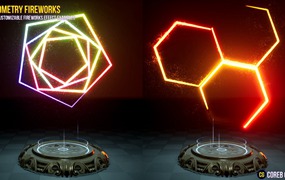 UE素材 火焰能量几何烟花粒子运动模拟视觉特效预设包素材 Geometry Fireworks VFX Pack