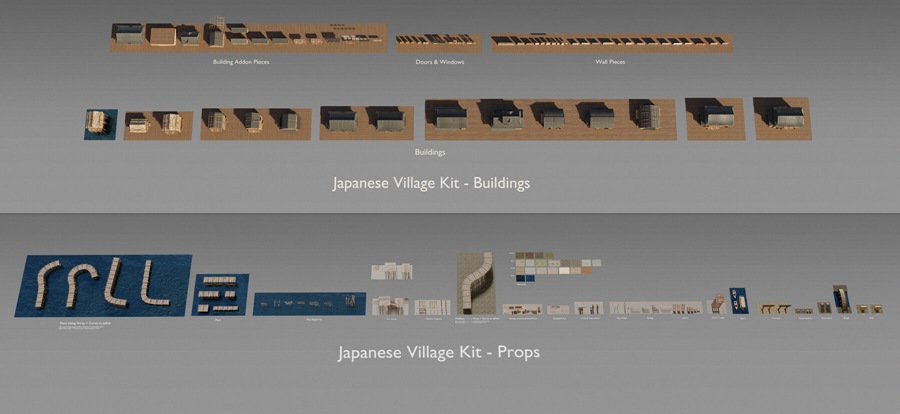 Blender模型 日式风格村庄房屋建筑3D模型+中文视频教程 Japanese Village Kitbash 设计教程 第5张