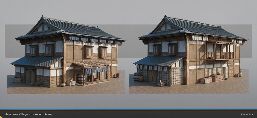 Blender模型 日式风格村庄房屋建筑3D模型+中文视频教程 Japanese Village Kitbash 设计教程 第7张