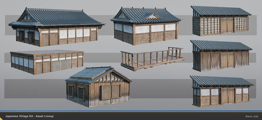 Blender模型 日式风格村庄房屋建筑3D模型+中文视频教程 Japanese Village Kitbash 设计教程 第9张