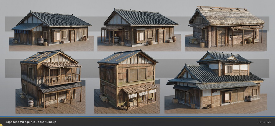 Blender模型 日式风格村庄房屋建筑3D模型+中文视频教程 Japanese Village Kitbash 设计教程 第14张