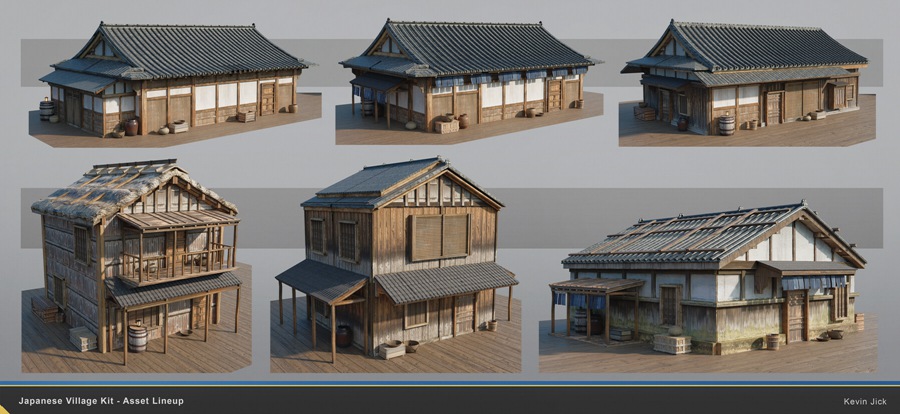 Blender模型 日式风格村庄房屋建筑3D模型+中文视频教程 Japanese Village Kitbash 设计教程 第18张