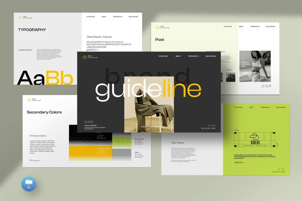 现代简约品牌市场商业计划介绍演示文稿设计Keynote模版 Bee Brand Guideline Keynote Template , 第1张